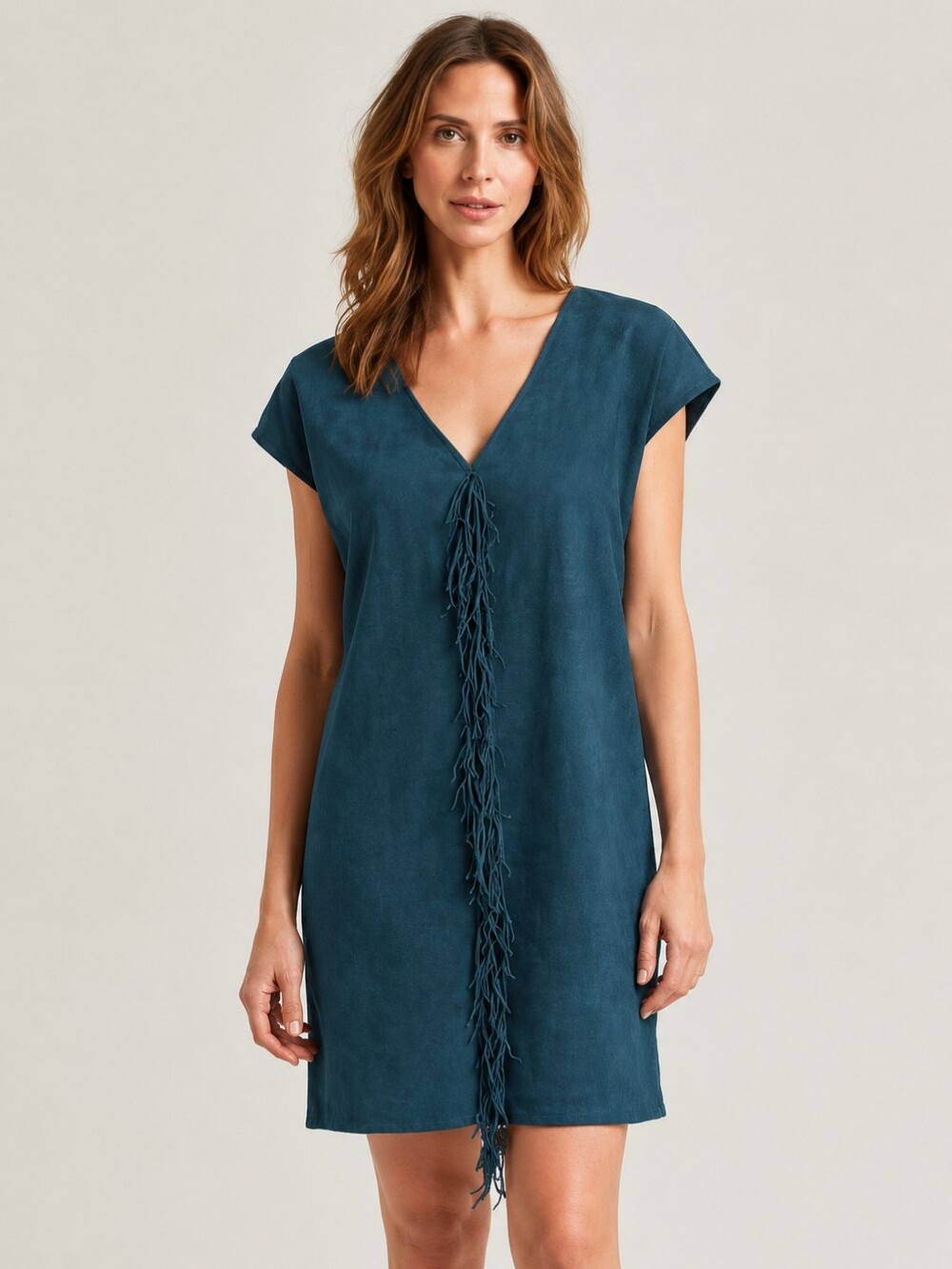 Marie Oliver Teal Faux Suede Fringe Dress Size S